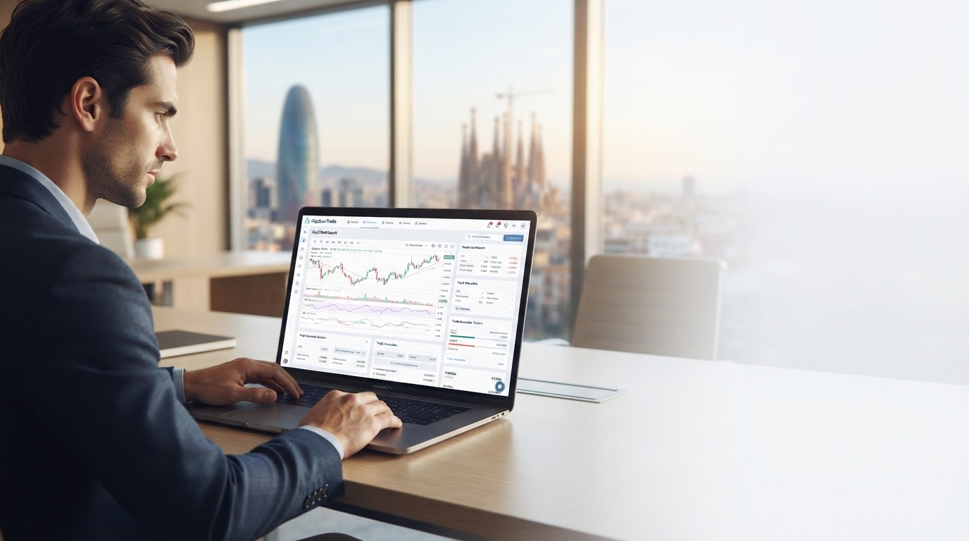 AlgoLuxTrade panel de análisis financiero con inteligencia artificial y curva de crecimiento estable